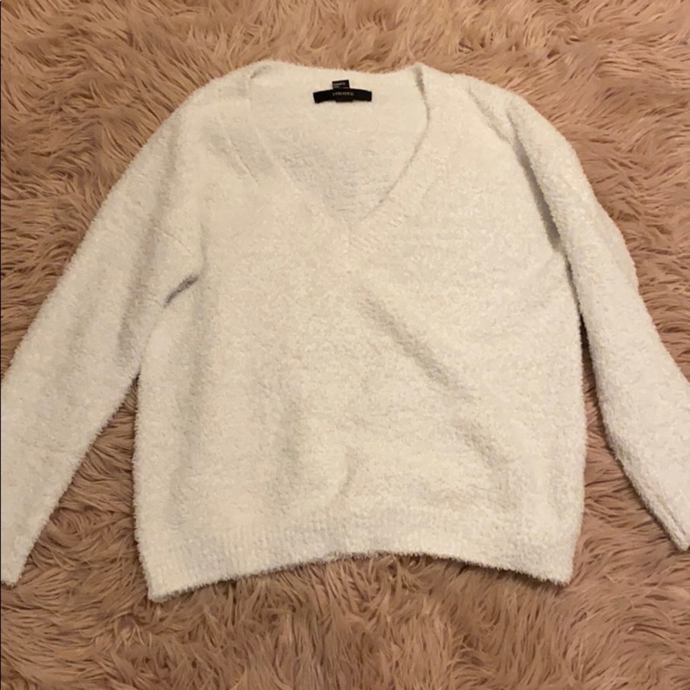fluffy white v neck sweater